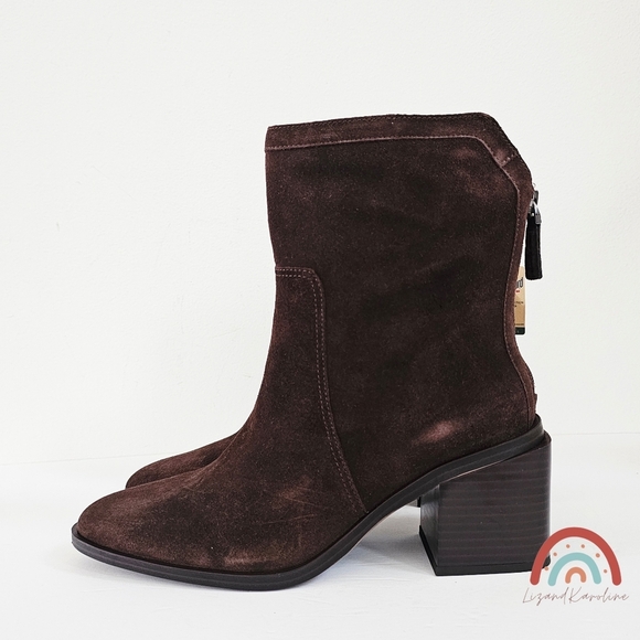 New! Vince Camuto Kortimy Leather Suede Brown Chunky Heel Mid-Shaft Boots - Picture 4 of 15